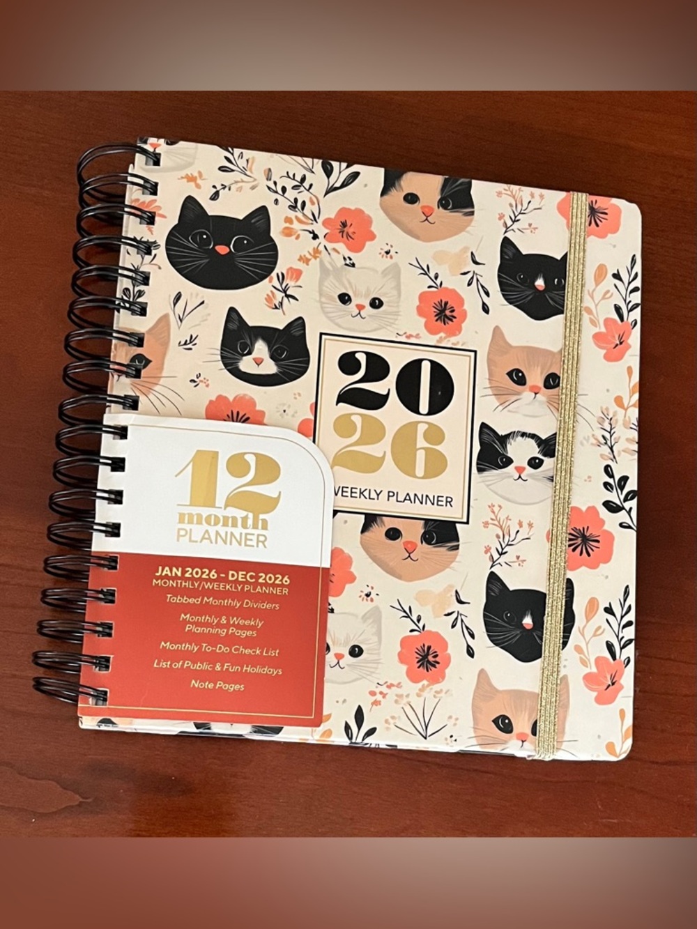 2026 Weekly Planner Spiral Bound in Hardcover Cat Design, 12 Month Planner NWT